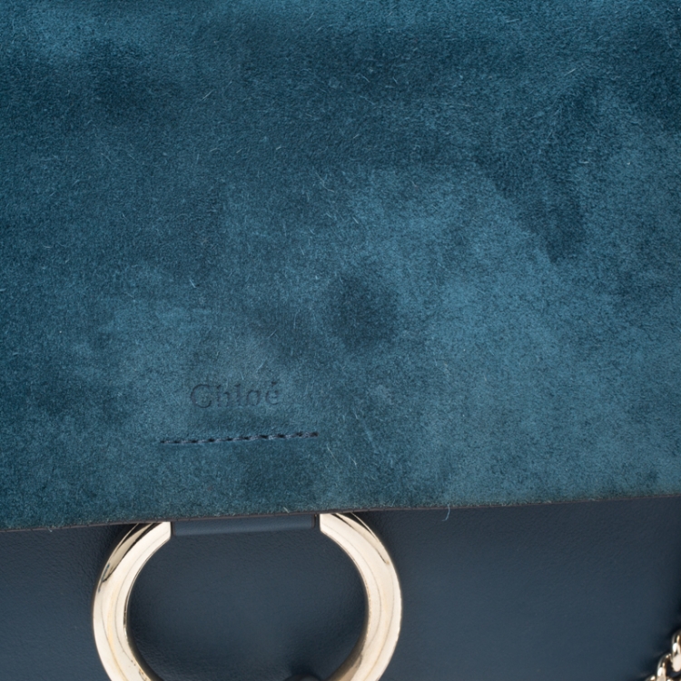 Pre Owned Chloe Dark Blue Leather and Suede Medium Faye Shoulder Bag