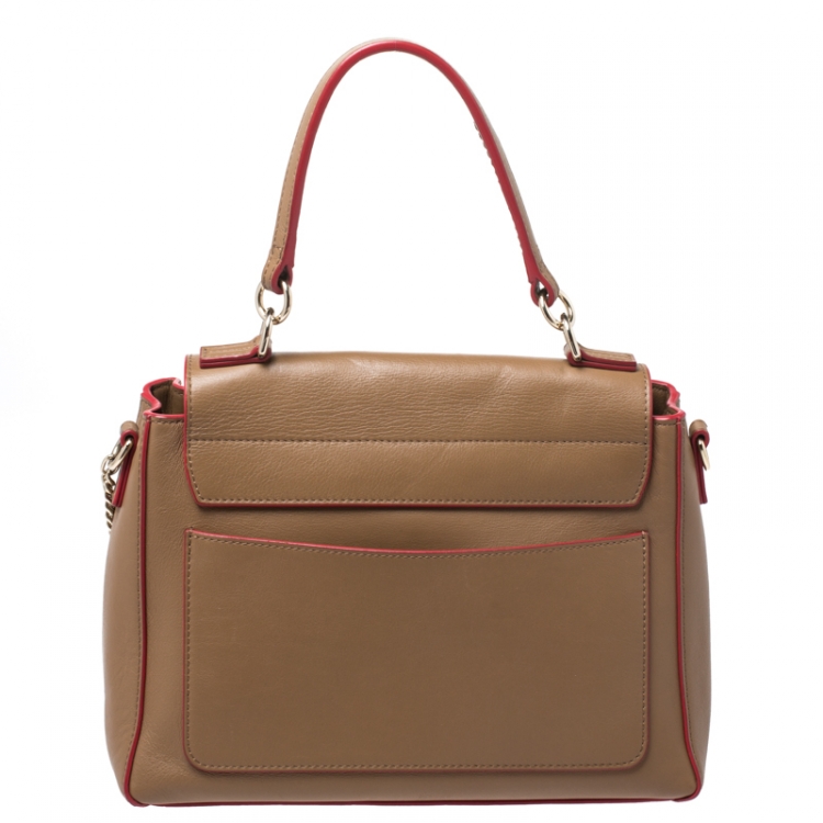 Pre Owned Chloe Brown/Red Leather Faye Daye Top Handle Bag