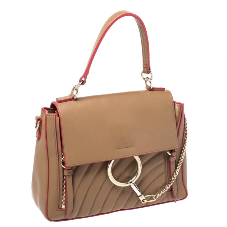 Pre Owned Chloe Brown/Red Leather Faye Daye Top Handle Bag