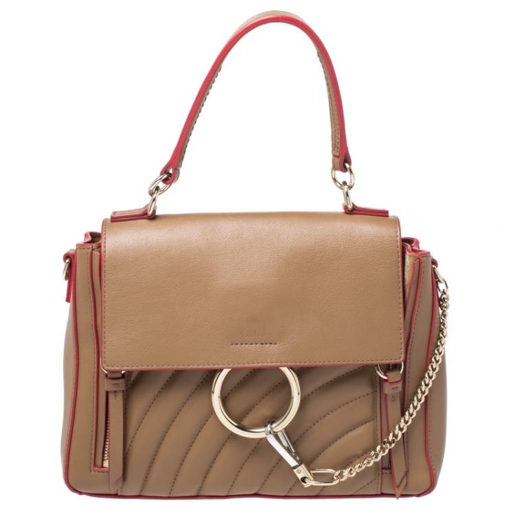 Pre Owned Chloe Brown/Red Leather Faye Daye Top Handle Bag