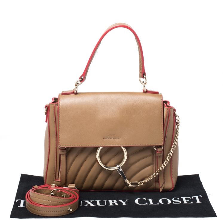 Pre Owned Chloe Brown/Red Leather Faye Daye Top Handle Bag