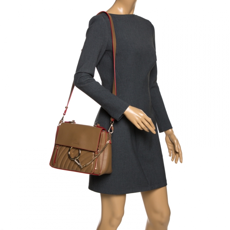 Pre Owned Chloe Brown/Red Leather Faye Daye Top Handle Bag
