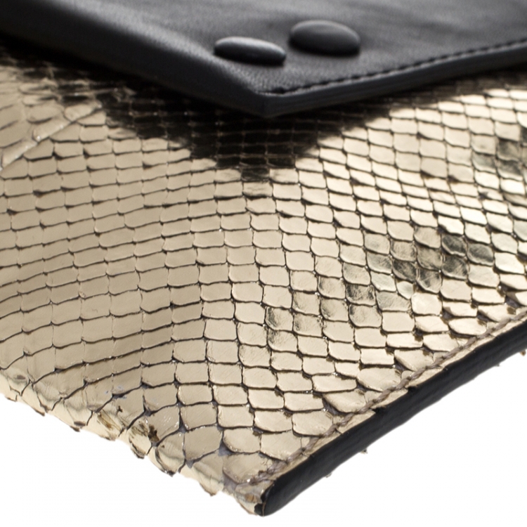 Pre Owned Chloe Metallic Gold/Black Python and Leather Clutch