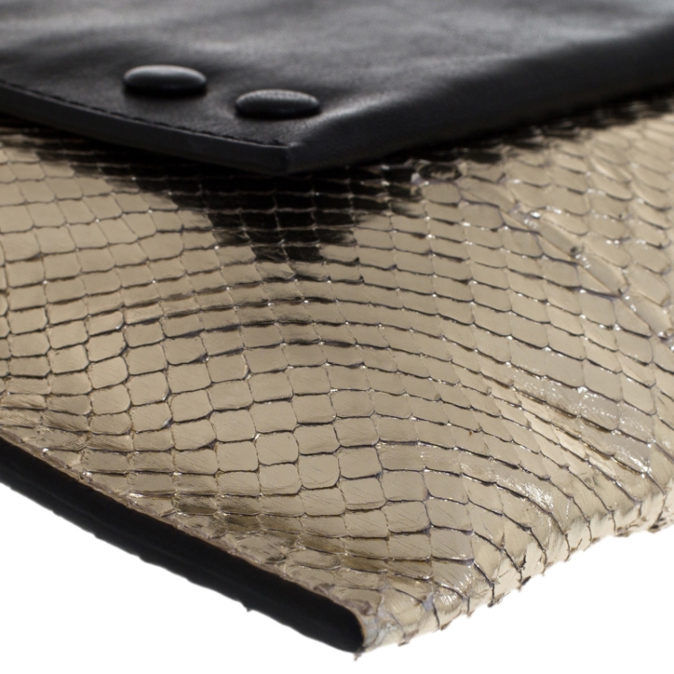 Pre Owned Chloe Metallic Gold/Black Python and Leather Clutch