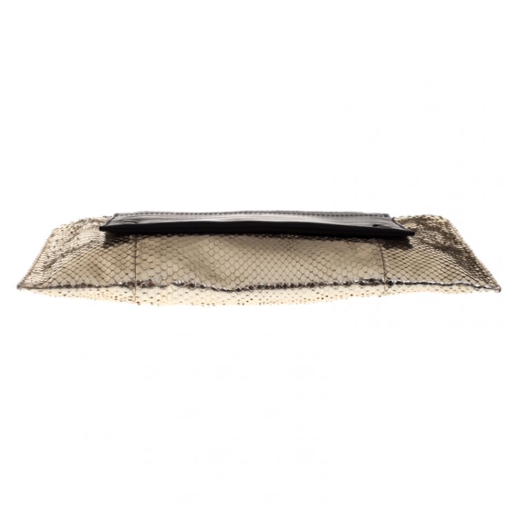Pre Owned Chloe Metallic Gold/Black Python and Leather Clutch