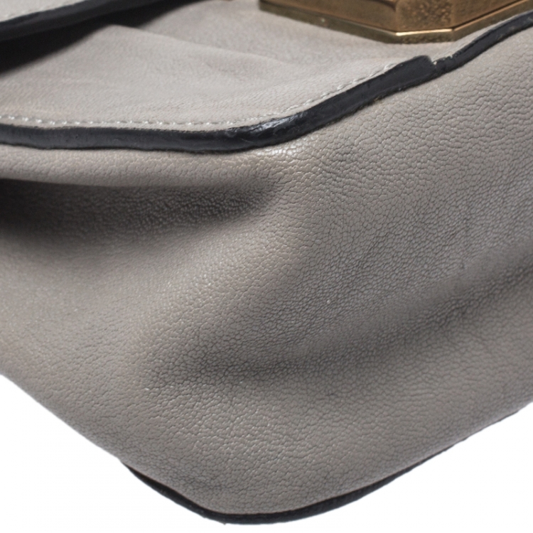 Pre Owned Chloe Grey Leather Mini Elsie Crossbody Bag