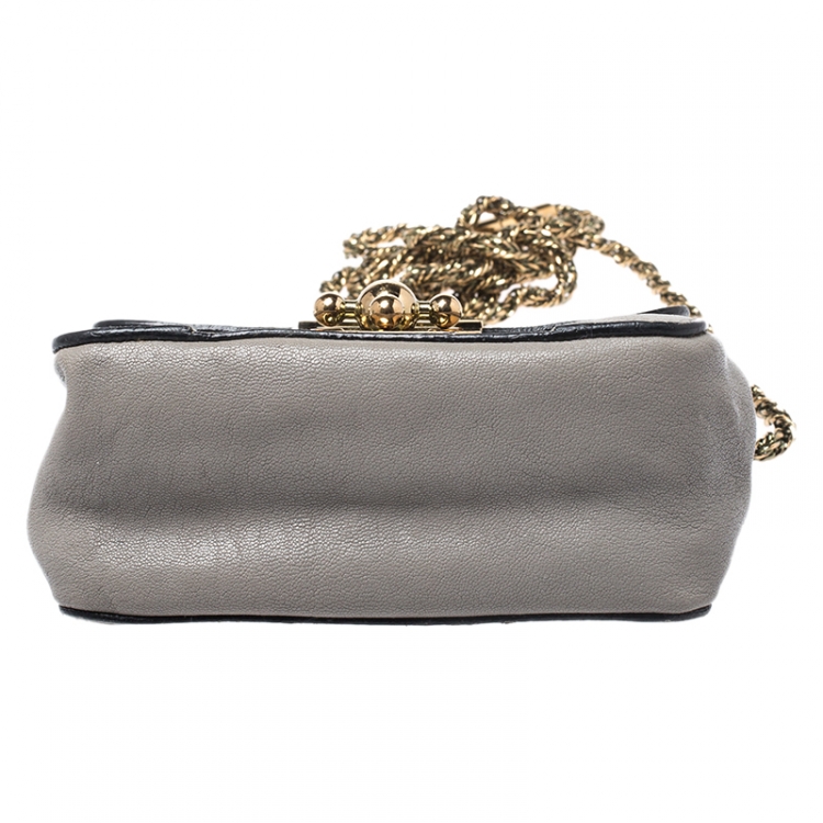 Pre Owned Chloe Grey Leather Mini Elsie Crossbody Bag