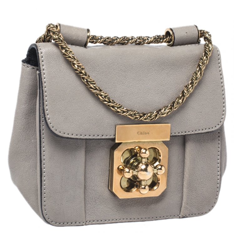 Pre Owned Chloe Grey Leather Mini Elsie Crossbody Bag