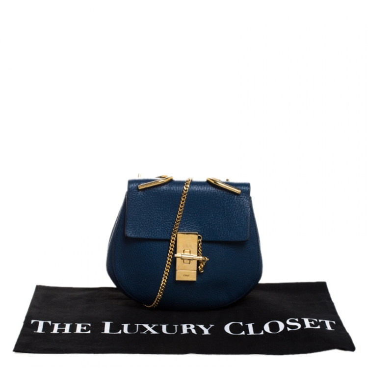 Pre Owned Chloe Dark Blue Leather Small Drew Shoulder Bag