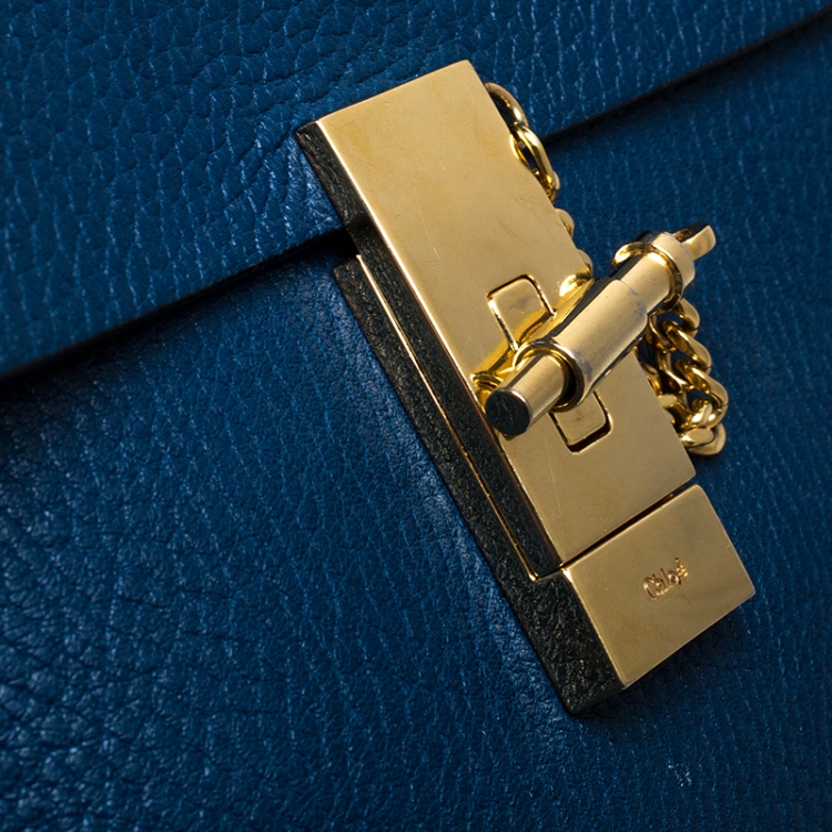 Pre Owned Chloe Dark Blue Leather Small Drew Shoulder Bag