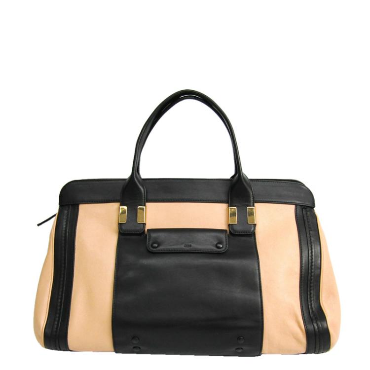 مملوكة مسبقًا Chloe Ivory/Black Leather Alice Satchel