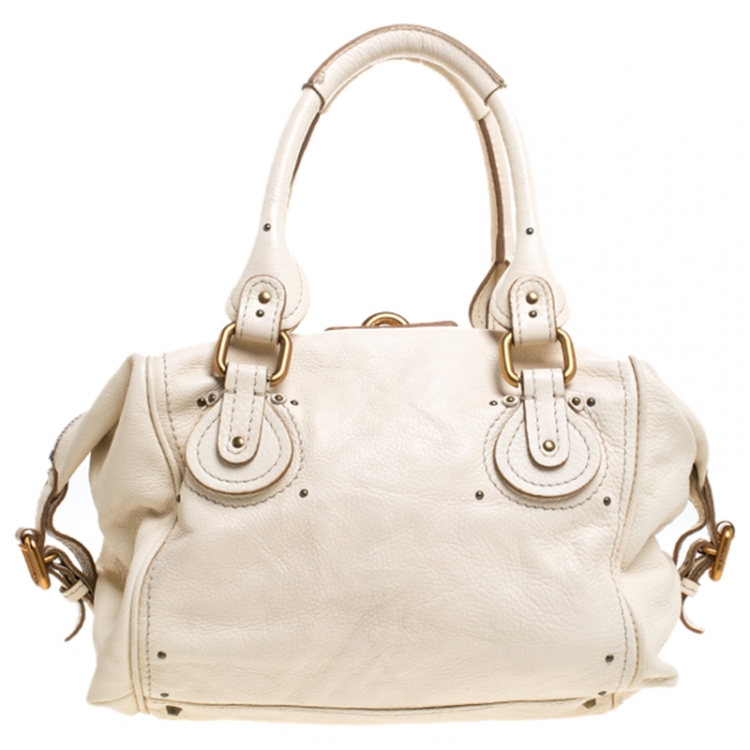 Pre Owned Chloe Off White Leather Front Pocket Paddington Satchel
