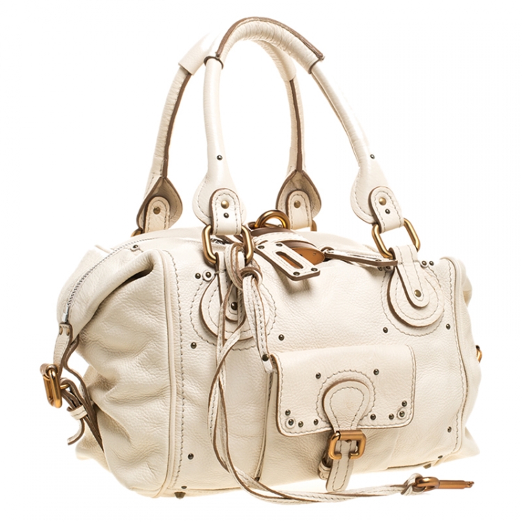 Pre Owned Chloe Off White Leather Front Pocket Paddington Satchel