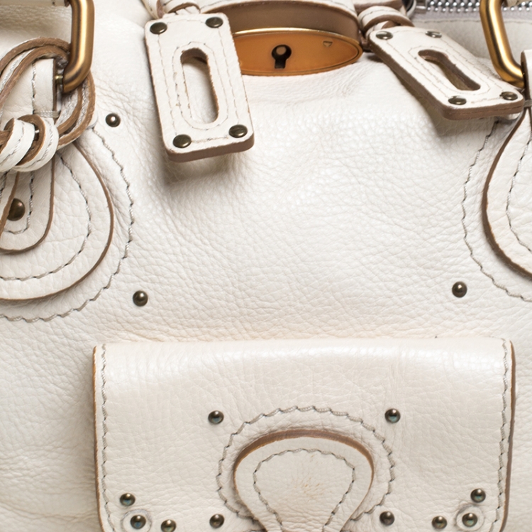 Pre Owned Chloe Off White Leather Front Pocket Paddington Satchel