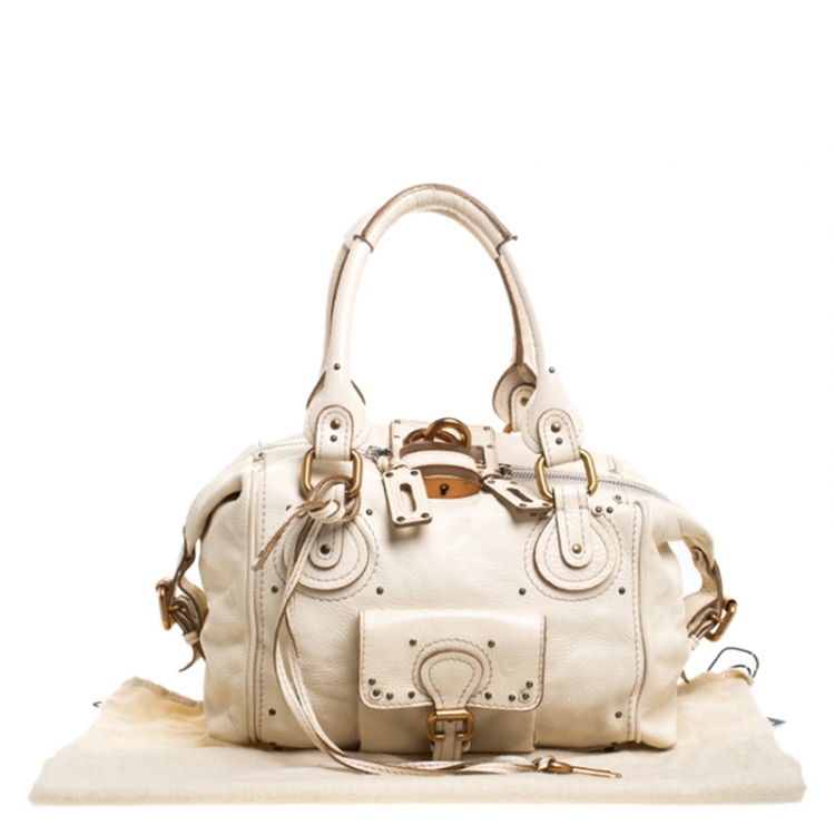 Pre Owned Chloe Off White Leather Front Pocket Paddington Satchel