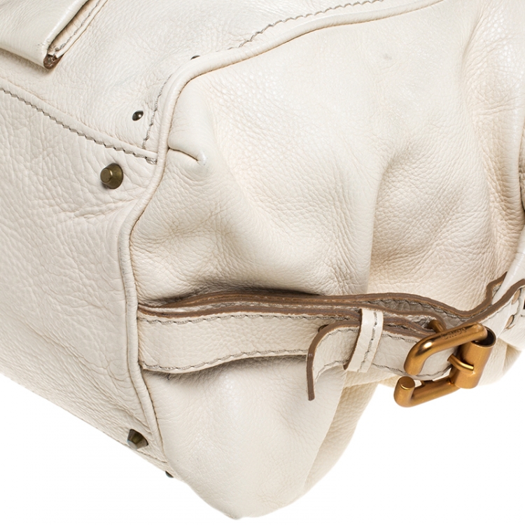 Pre Owned Chloe Off White Leather Front Pocket Paddington Satchel