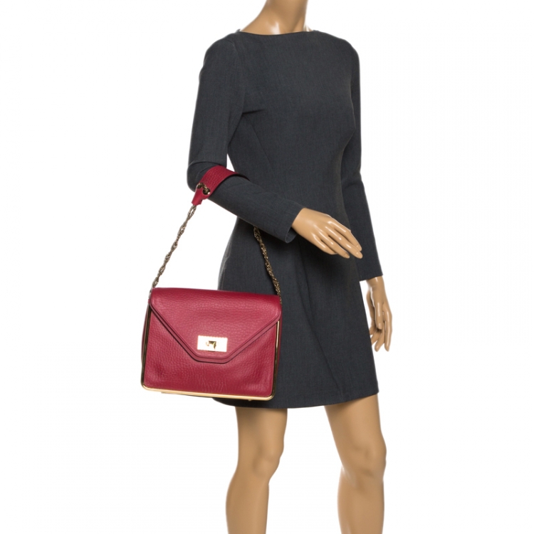 Pre Owned Chloe Red Leather Medium Sally Flap Shoulder Bag