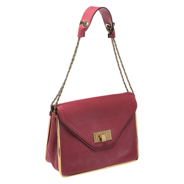 Pre Owned Chloe Red Leather Medium Sally Flap Shoulder Bag