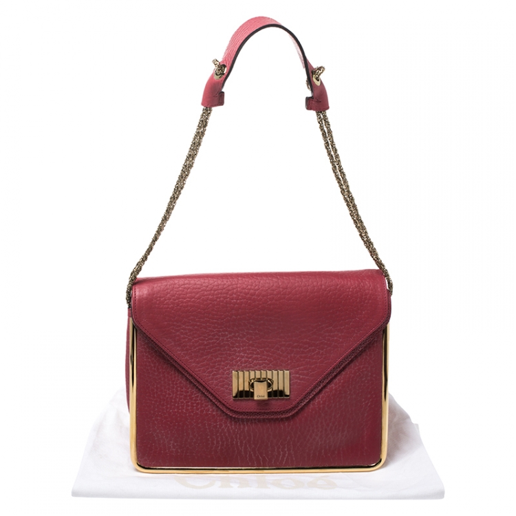 Pre Owned Chloe Red Leather Medium Sally Flap Shoulder Bag