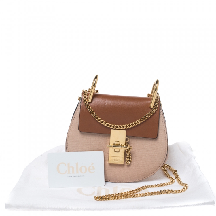 مملوكة مسبقًا Chloe Beige/Brown Leather Nano Drew Shoulder Bag