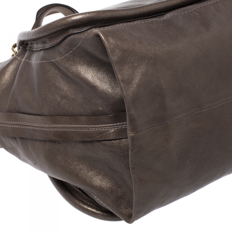 Pre Owned Chloe Olive Green Leather Large Paraty Shopper Tote