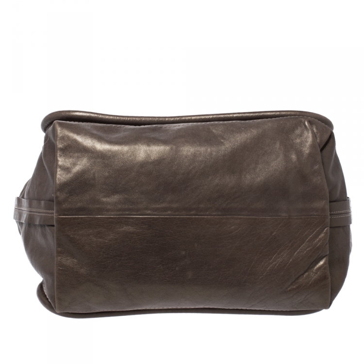 Pre Owned Chloe Olive Green Leather Large Paraty Shopper Tote