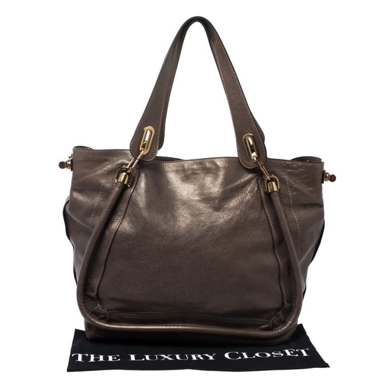 Pre Owned Chloe Olive Green Leather Large Paraty Shopper Tote