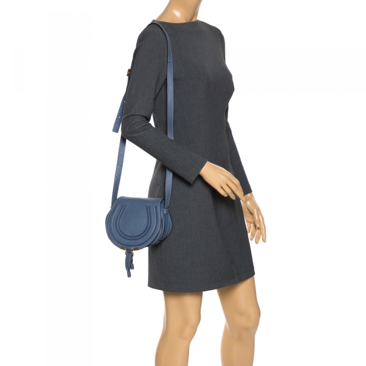 Pre Owned Chloe Blue Leather Mini Marcie Crossbody Bag