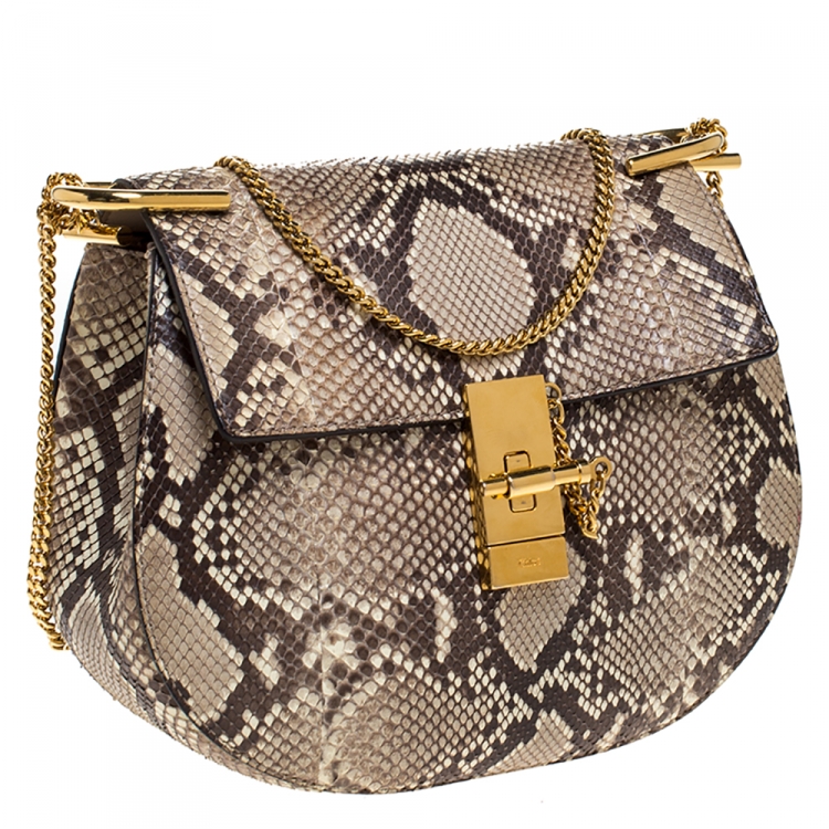 Pre Owned Chloe Beige Python Medium Drew Shoulder Bag