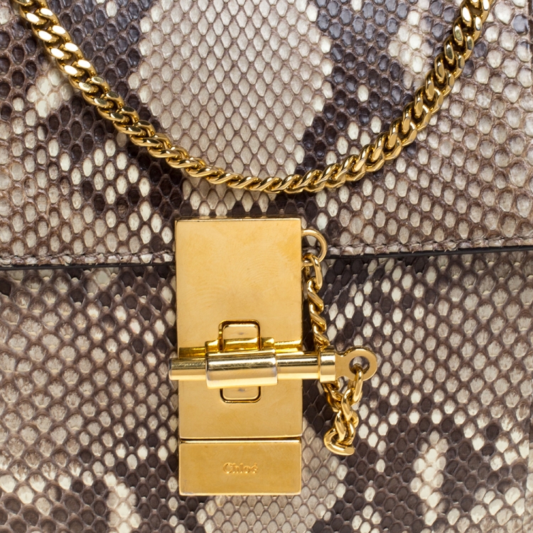 Pre Owned Chloe Beige Python Medium Drew Shoulder Bag