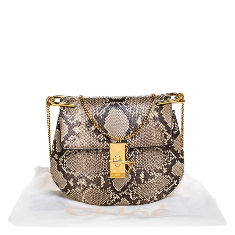 Pre Owned Chloe Beige Python Medium Drew Shoulder Bag