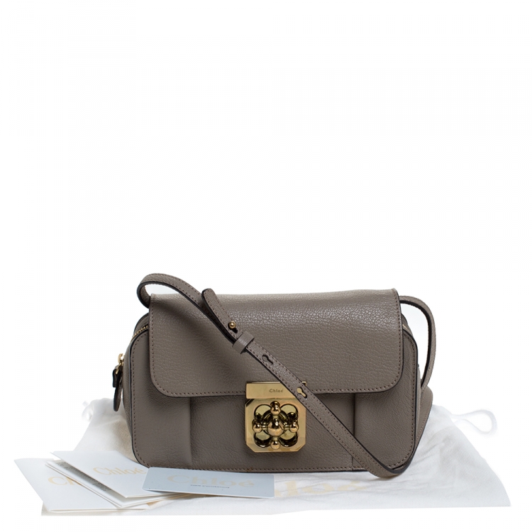 Pre Owned Chloe Taupe Leather Mini Elsie Shoulder Bag