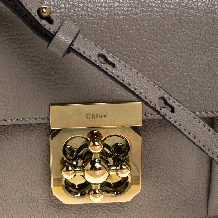 Pre Owned Chloe Taupe Leather Mini Elsie Shoulder Bag