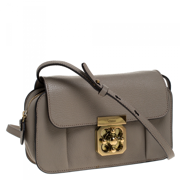 Pre Owned Chloe Taupe Leather Mini Elsie Shoulder Bag