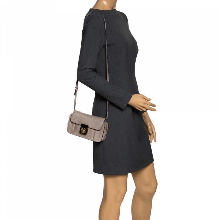Pre Owned Chloe Taupe Leather Mini Elsie Shoulder Bag