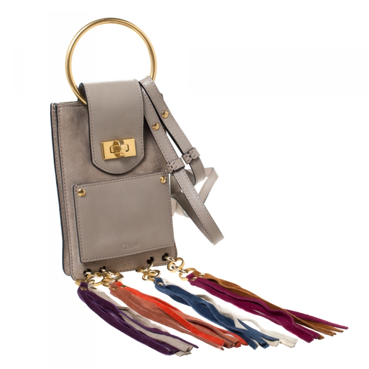 Pre Owned Chloe Beige Suede and Leather Mini Jane Bracelet Bag