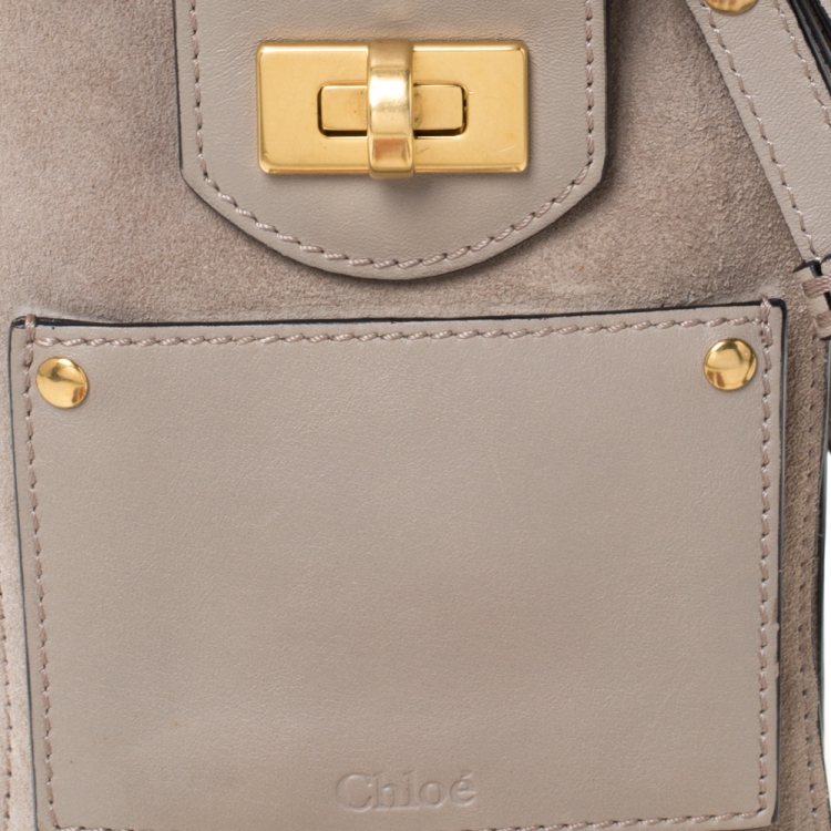 Pre Owned Chloe Beige Suede and Leather Mini Jane Bracelet Bag