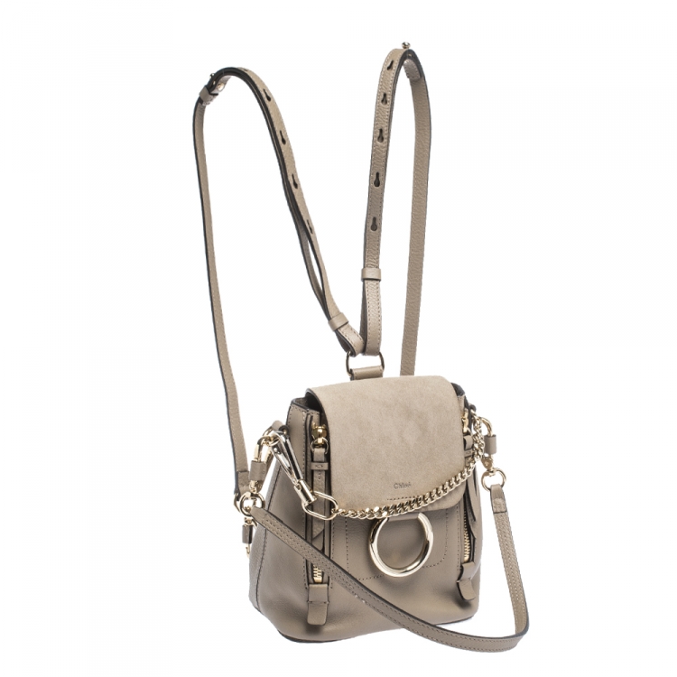 Pre Owned Chloe Grey Leather and Suede Mini Faye Daye Backpack