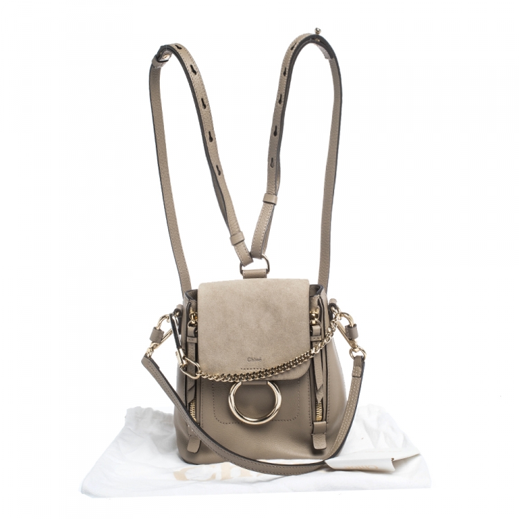 Pre Owned Chloe Grey Leather and Suede Mini Faye Daye Backpack