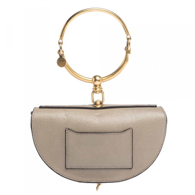 Pre Owned Chloe Grey Leather Small Nile Bracelet Minaudière Bag