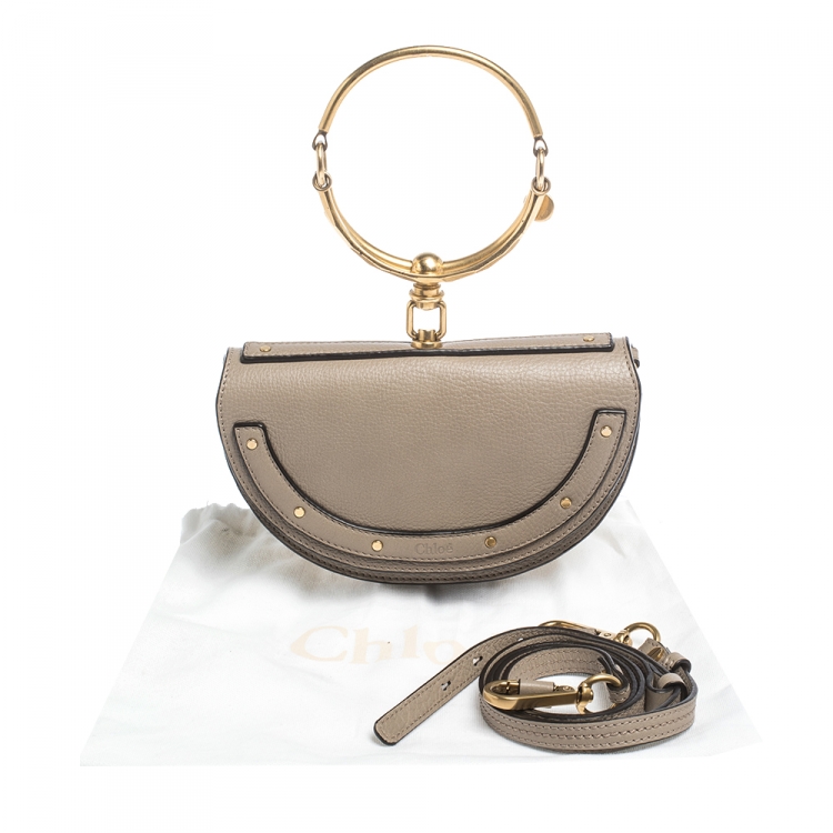 Pre Owned Chloe Grey Leather Small Nile Bracelet Minaudière Bag