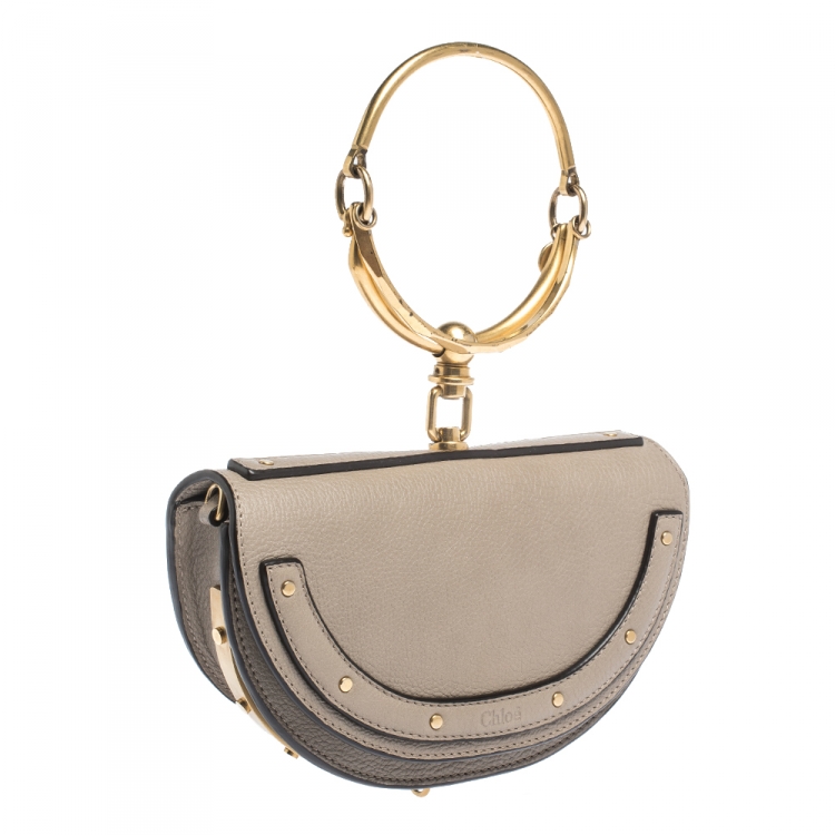 Pre Owned Chloe Grey Leather Small Nile Bracelet Minaudière Bag