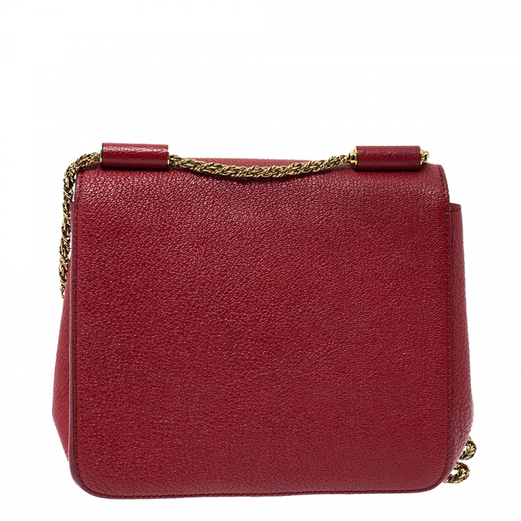 Pre Owned Chloe Red Leather Small Elsie Shoulder Bag