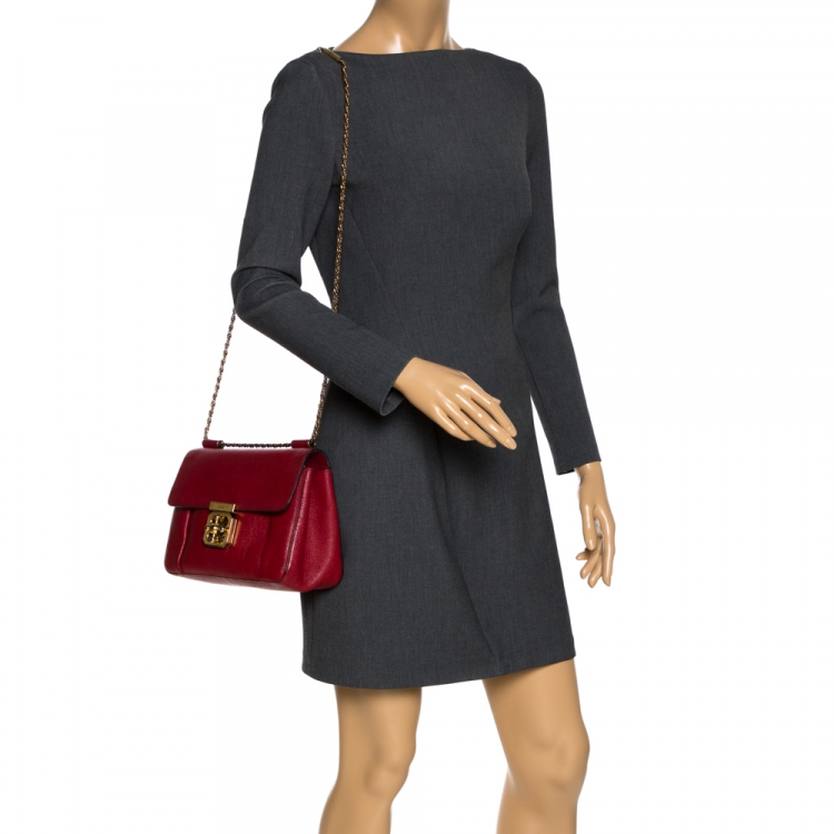 Pre Owned Chloe Red Leather Small Elsie Shoulder Bag