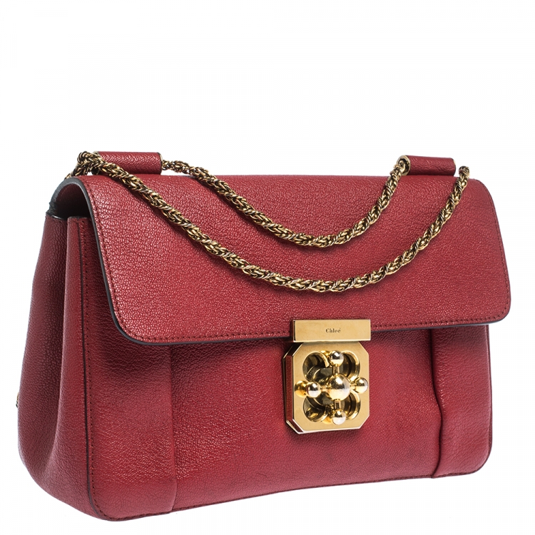 Pre Owned Chloe Red Leather Medium Elsie Shoulder Bag