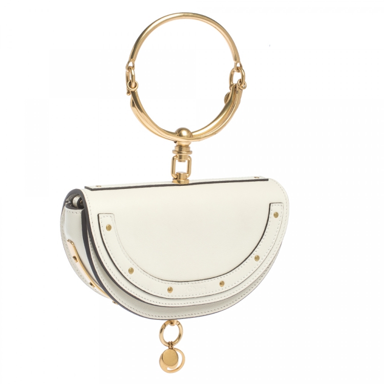 Pre Owned Chloe Off-White Leather Small Nile Bracelet Minaudiere Crossbody Bag 