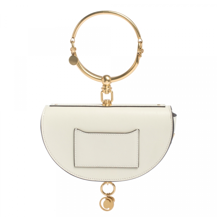 Pre Owned Chloe Off-White Leather Small Nile Bracelet Minaudiere Crossbody Bag 