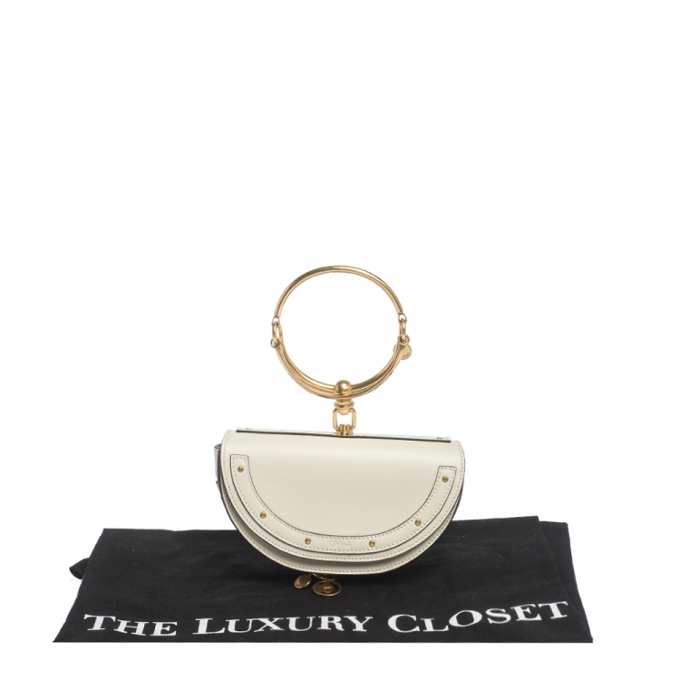 Pre Owned Chloe Off-White Leather Small Nile Bracelet Minaudiere Crossbody Bag 