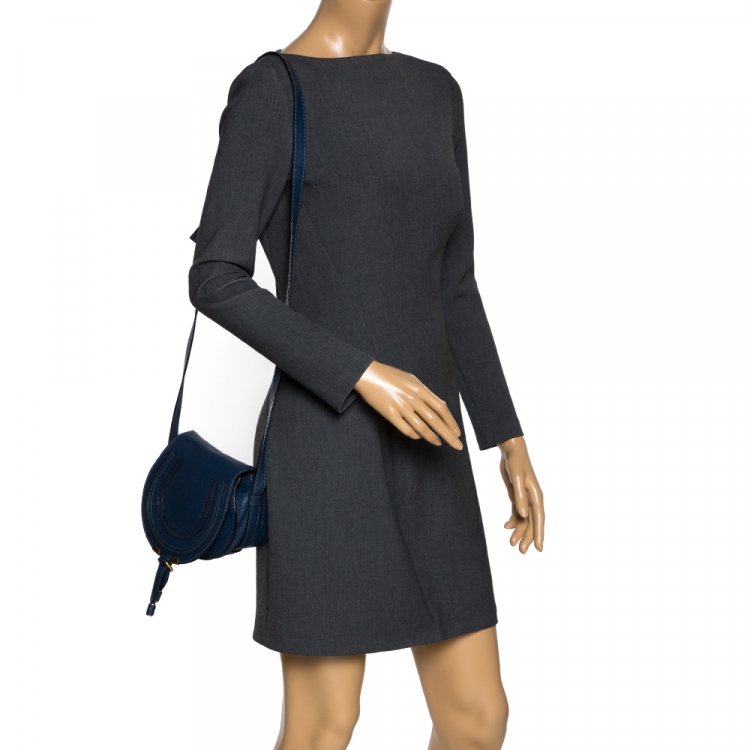 Pre Owned Chloe Blue Leather Mini Marcie Crossbody Bag