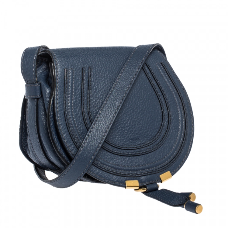 Pre Owned Chloe Blue Leather Mini Marcie Crossbody Bag